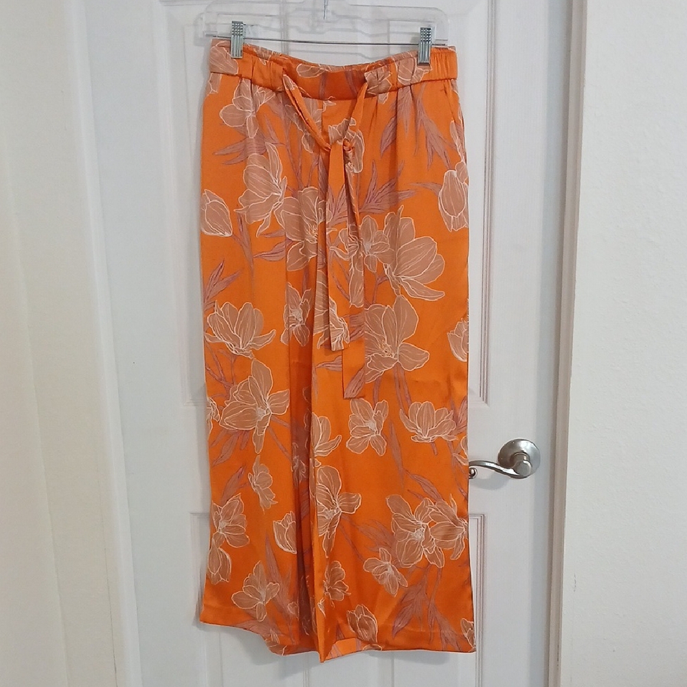 Joie Orange Wide Leg Pants with Floral Print